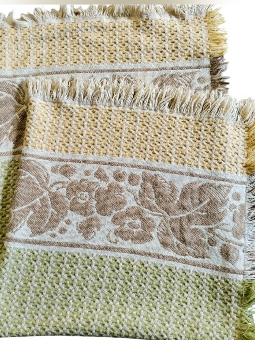 Vintage Waffle Weave Fringe Knit Throw Blanket Tropical Hibiscus